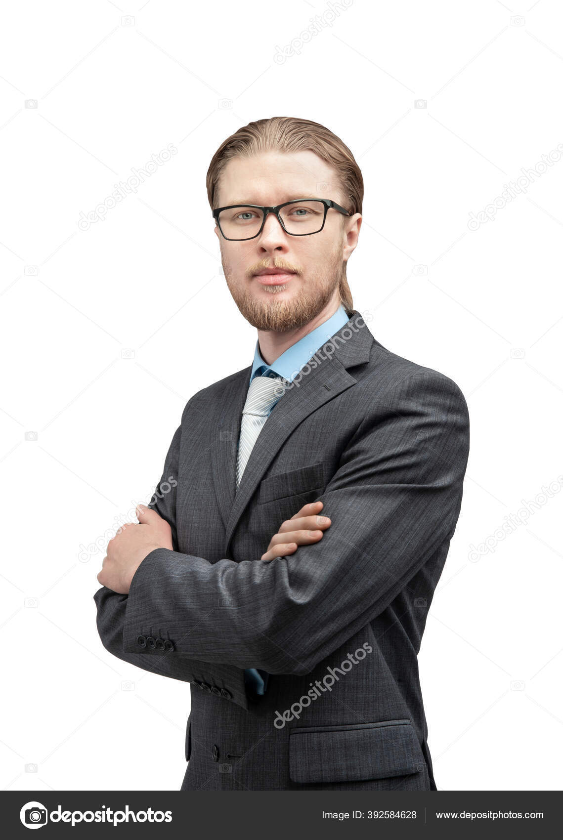 Vertical Portrait One Man Businessman Office Worker Glasses Spectacles  Stand Stock Photo by ©tankist276 392584628
