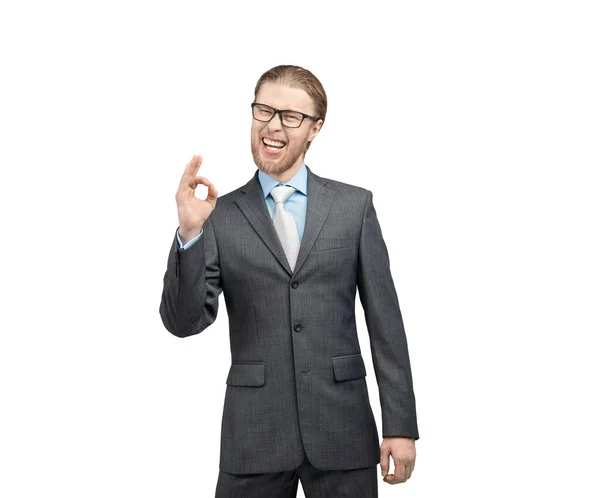 Portrait One Man Businessman Glasses Spectacles Showing Gesture Look Camera — Stock Photo, Image