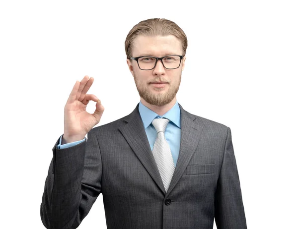 Portrait One Man Businessman Glasses Spectacles Showing Gesture Look Camera — Stock Photo, Image