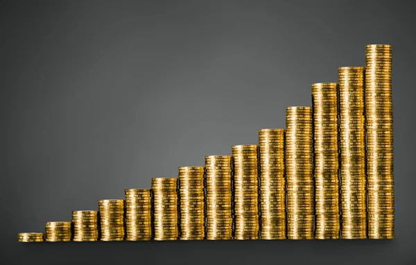 Diagrama Gráfico Con Escalera Oro Rouleau Moneda Monetaria Cambio Sobre —  Fotos de Stock