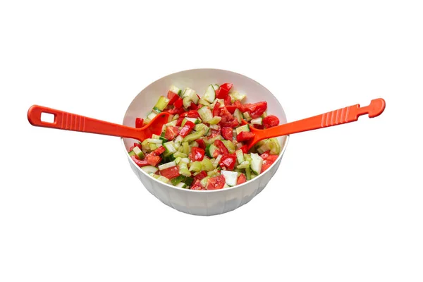 Salad Bowl Cut Vegetarian Lettuce White Background Isolated Health Food — Stock Photo, Image