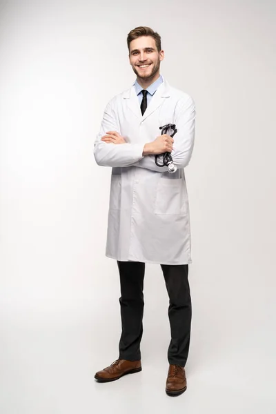 Full length young medical doctor on white background. — Stock Photo, Image