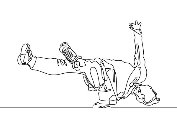 Folyamatos egy vonalas rajz, a fiatal srác breakdancerről — Stock Vector