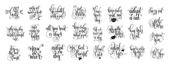 Set of 25 hand lettering positive quote about cat and dog — Stock Vector