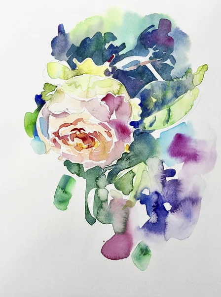 Originele aquarel schilderij abstracte rozen — Stockfoto