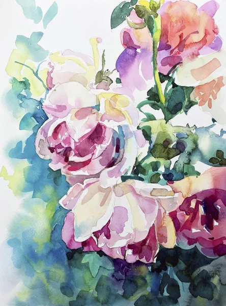 Original watercolor painting of abstract roses — Stock Photo, Image