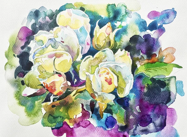 Original Aquarell Gemälde von abstrakten Rosen Blume — Stockfoto