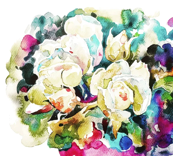 Rosas blancas sobre fondo desordenado — Vector de stock