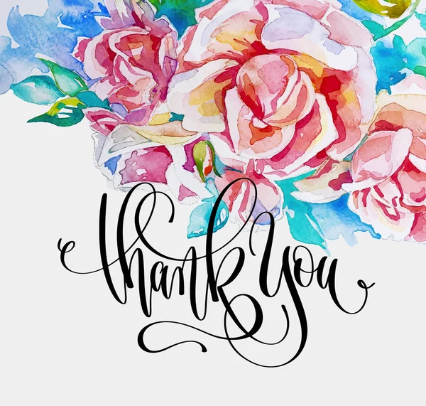 Merci - lettrage à la main texte sur aquarelle rose rose — Image vectorielle