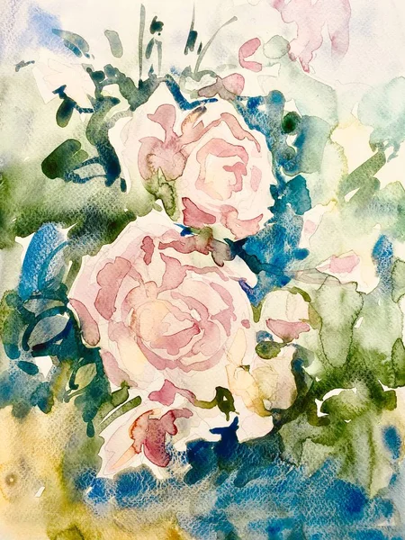 Πρωτότυπη ακουαρέλα ζωγραφική αφηρημένη τριαντάφυλλα λουλουδιών — Φωτογραφία Αρχείου
