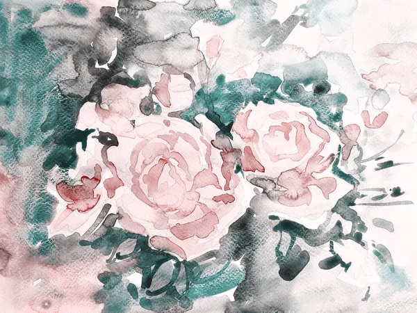 Pittura ad acquerello originale di fiori di rose astratte — Foto Stock