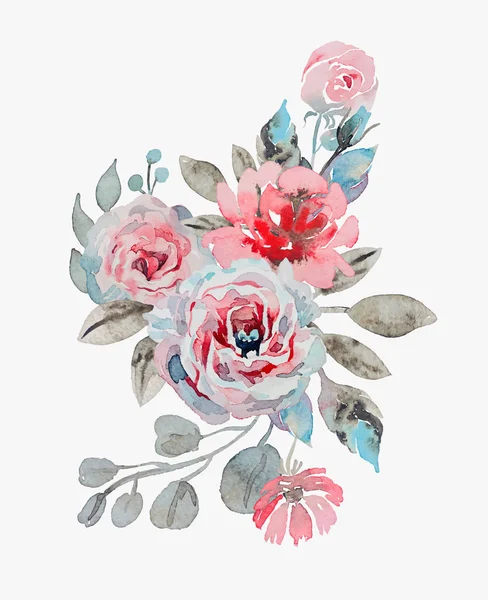 Bouquet aquarela artesanal de flores — Vetor de Stock