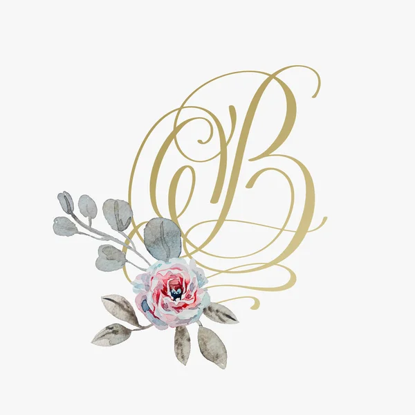 手作りのバラの花と黄金の手文字フォント — ストックベクタ
