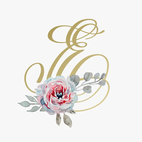 Fuente de letras de mano dorada con flor de rosa hecha a mano — Archivo Imágenes Vectoriales