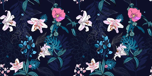 Original trendy seamless artistic flower pattern — Stock Vector