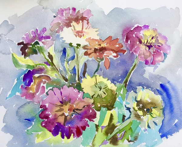 Original handmade watercolor painting of flowers — Stock Photo, Image