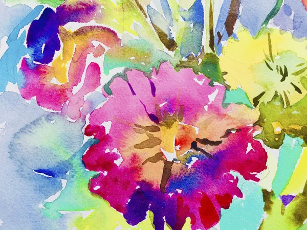 Πρωτότυπα χειροποίητα ζωγραφική με νερομπογιές των λουλουδιών — Φωτογραφία Αρχείου