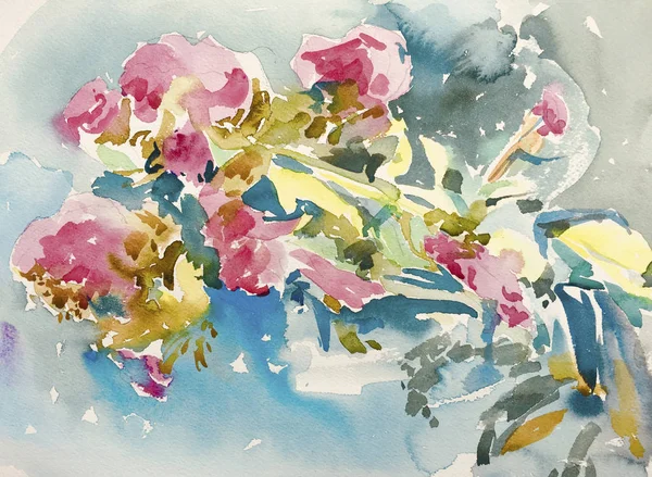 Original handmade watercolor painting of flowers — Stock Photo, Image