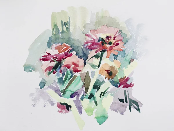 Original Handgjorda akvarell målning av blommor — Stockfoto