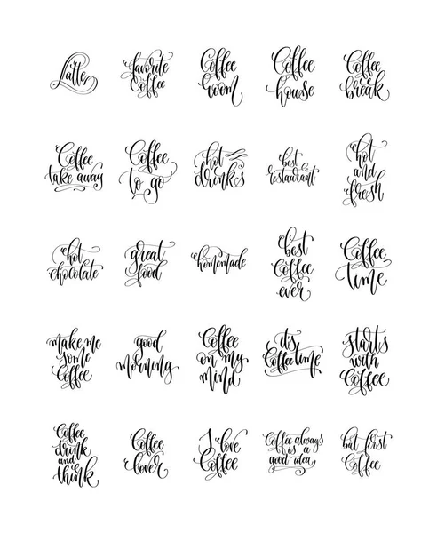 Set of 25 hand lettering quotes about coffee drink — Stock Vector