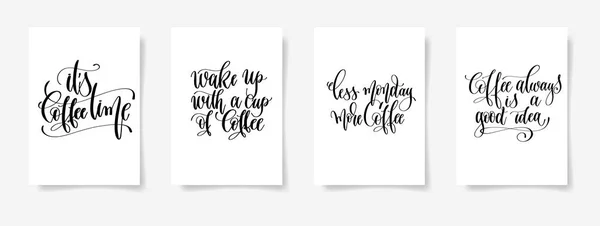 Satz von vier Hand-Schriftzug Plakat über Kaffee trinken — Stockvektor