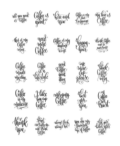 Set of 25 hand lettering quotes about coffee drink — Stock Vector