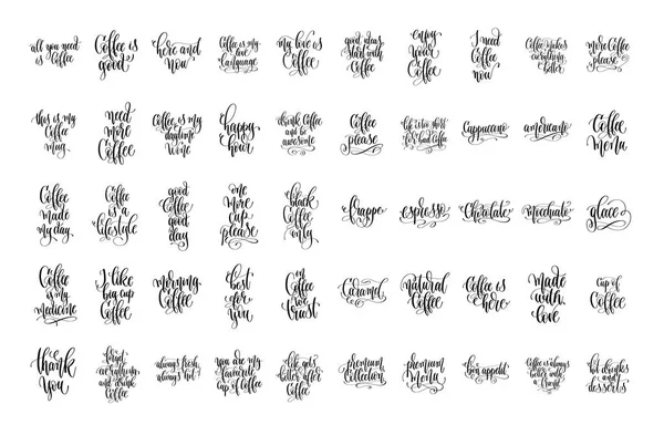 Conjunto de 50 citas de letras de mano sobre la bebida de café para café sh — Archivo Imágenes Vectoriales
