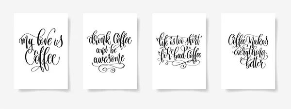 Набір з чотирьох рукописних плакатів про випивку кави — стоковий вектор