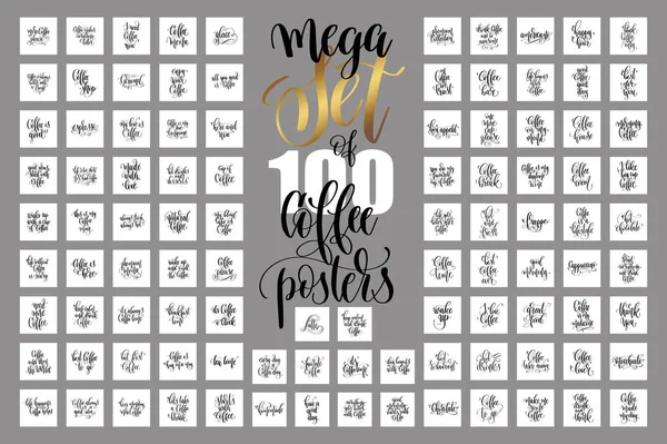 Set of 100 hand lettering quotes about coffee drink — Stock Vector