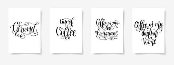 Set of four hand lettering poster about drink coffee — Stock Vector