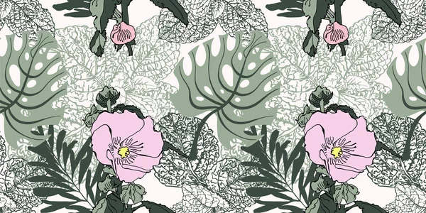 Motif floral sans couture à la mode de feuilles tropicales — Image vectorielle