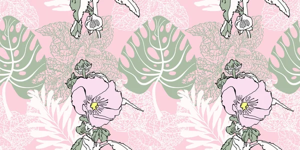 Motif de fleurs artistiques sans couture, belle floral tropical — Image vectorielle