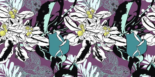 Motif de fleurs artistiques sans couture, belle exot floral tropical — Image vectorielle
