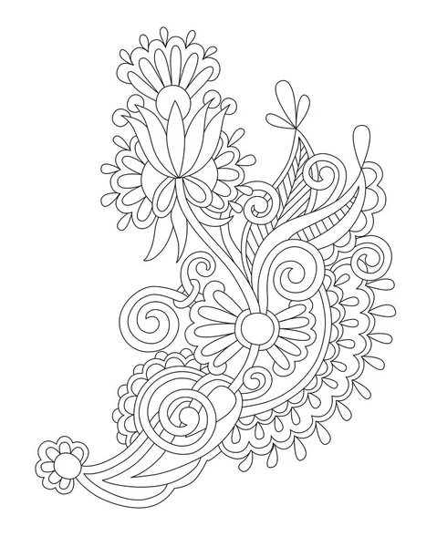 Black line drawing of paisley design flower — Stock Vector