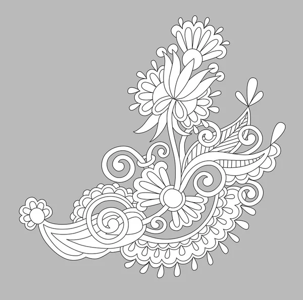 Paisley flower design, white floral pattern on grey background — Stock Vector