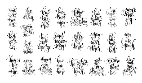 Conjunto de 25 letras de la mano comillas positivas aisladas en blanco, moti — Archivo Imágenes Vectoriales