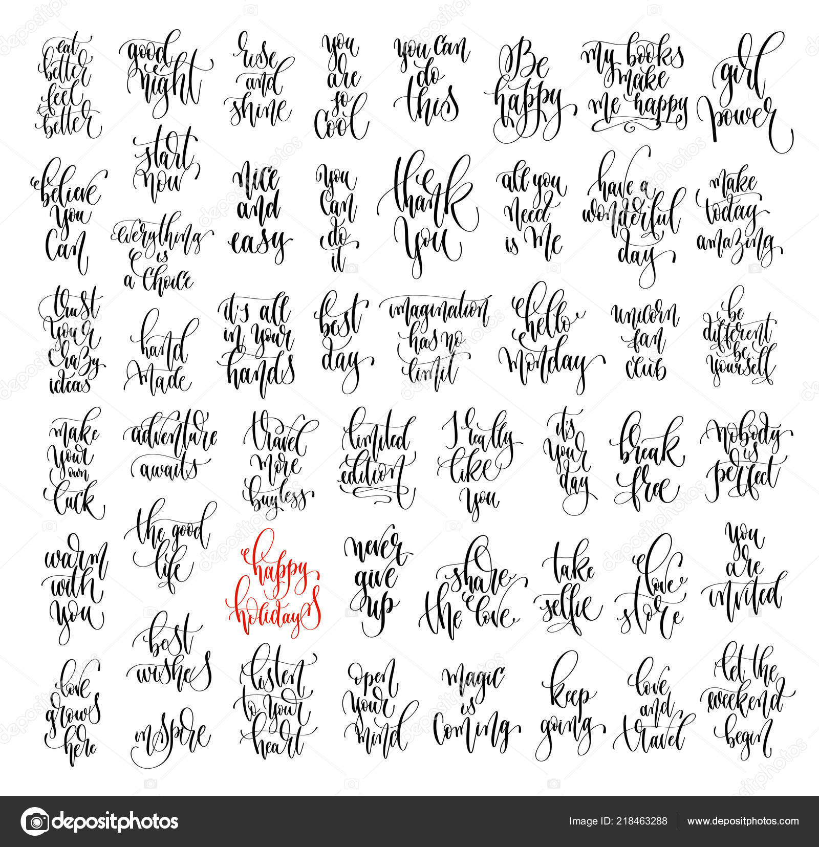 Conjunto De Mão 50 Letras Positivas Citações Isoladas Em Branco