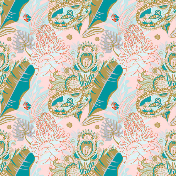 Original trendy seamless artistic flower pattern, beautiful trop Royalty Free Stock Photos