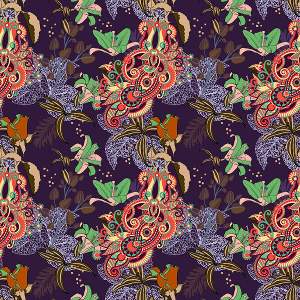 Original trendy seamless artistic flower pattern, beautiful trop Stock Photo