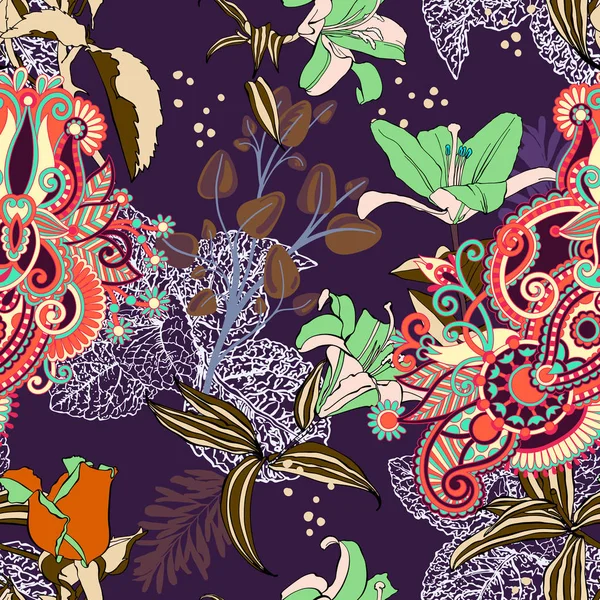 Original motif de fleurs artistiques sans couture à la mode, belle trop — Image vectorielle