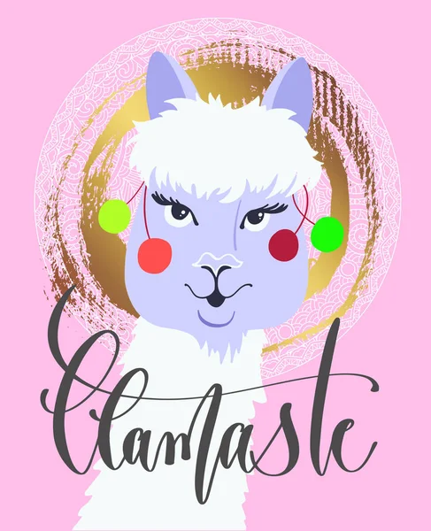 Llamaste - funny poster or greeting card with beautiful llama po — Stock Vector
