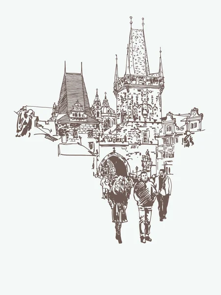 Digitale Zeichnung eines historischen Turms in Prag, Tschechische Republik — Stockvektor