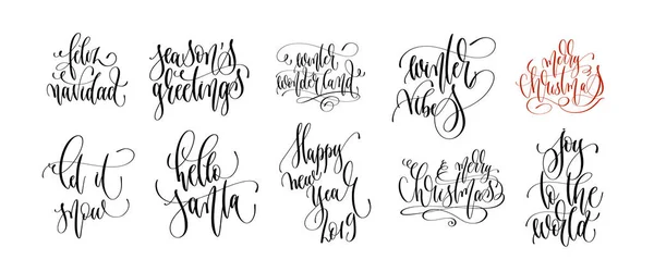 Set of 10 hand lettering inscription text to winter holiday desi — Stock Vector