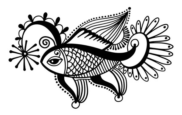 Tribal fish drawing, indian mehndi decor — Stock Vector