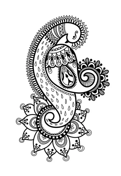 Drawing of peacock for henna mehndi tattoo decoration — Stock Vector