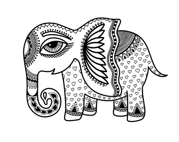 Drawing of little baby elephant in indian henna style — Stock Vector