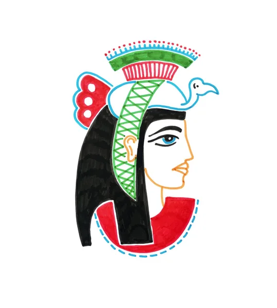 Bosquejo marcador dibujo de la diosa egipcia con un pájaro — Vector de stock