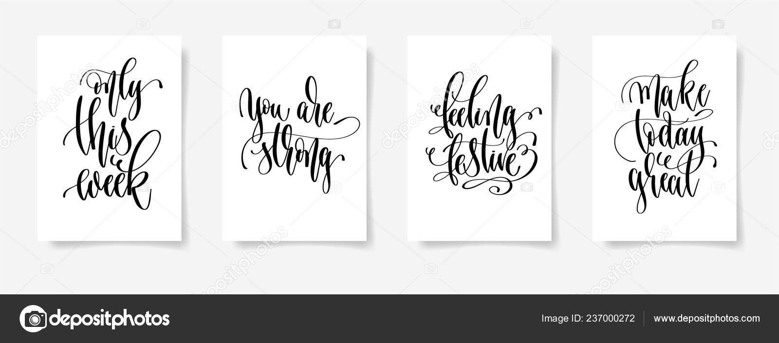 Set of four calligraphy posters on a white sheet of paper Stock Vector