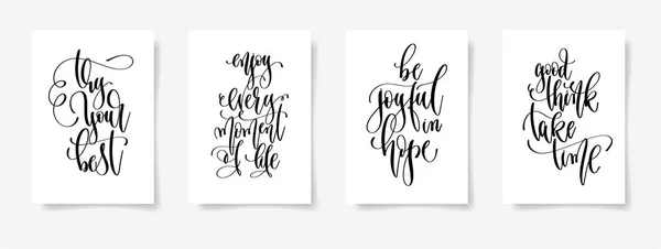 Set of four calligraphy posters on a white sheet of paper — Stock Vector