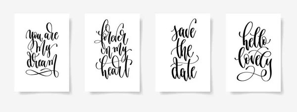 Set of four calligraphy posters on a white sheet of paper — Stock Vector